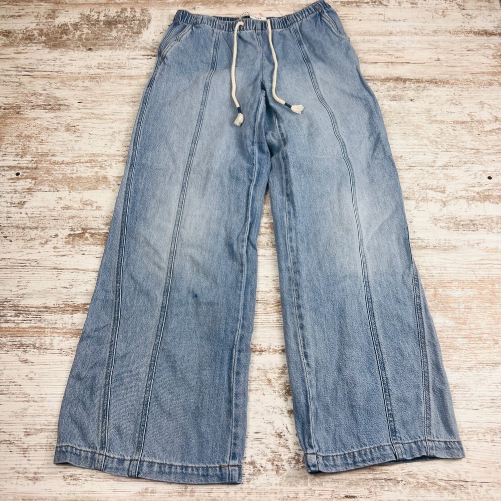 Celebrity Pink Womens XS Light Wash Blue Wide Leg Pull On Drawstring Jeans